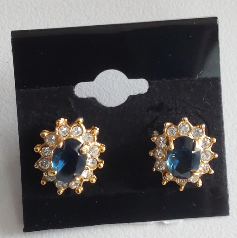 Vintage Signed ROMAN Blue Rhinestone Earrings
